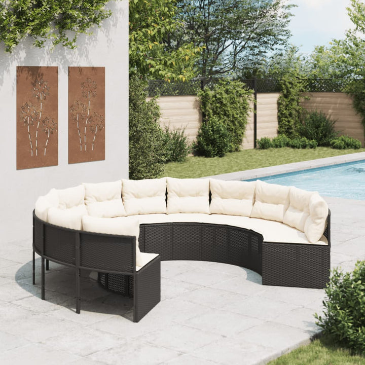 Gartensofa Mit Kissen Schwarz Poly-Rattan Schwarz Und Creme