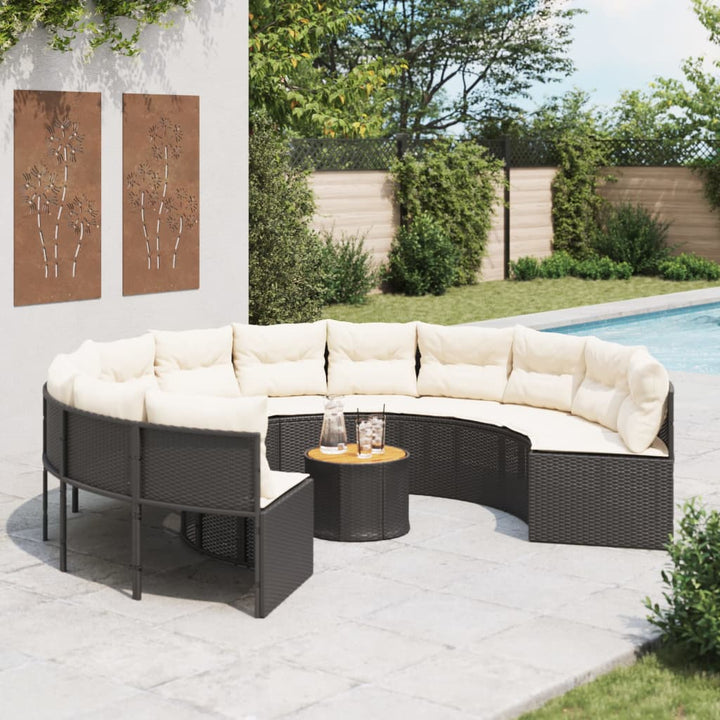 Gartensofa Mit Kissen Schwarz Poly-Rattan Schwarz Und Creme