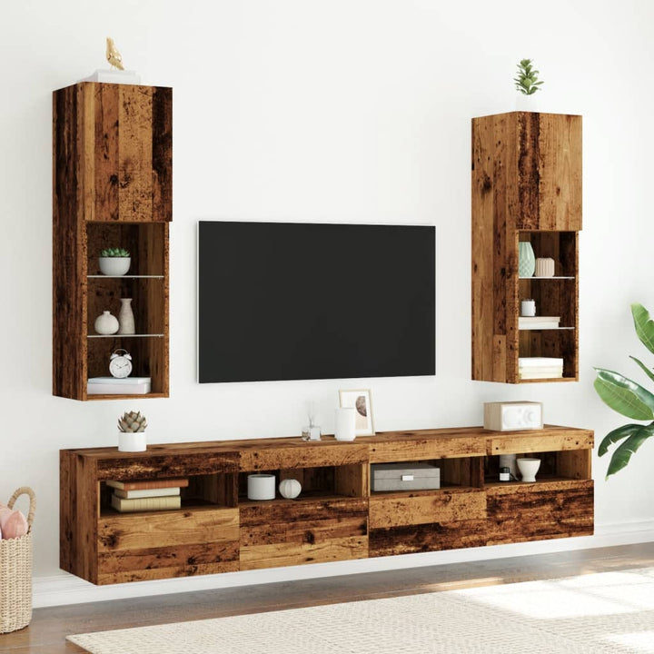 Tv-Schränke Mit Led-Leuchten 2 Stk. -Optik 30,5X30X102Cm Altholz