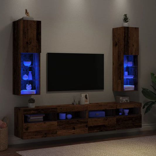 Tv-Schränke Mit Led-Leuchten 2 Stk. -Optik 30,5X30X102Cm Altholz