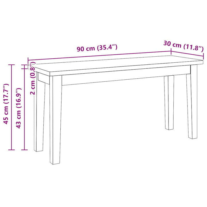 Bank 90 Cm Massivholz Gummibaum