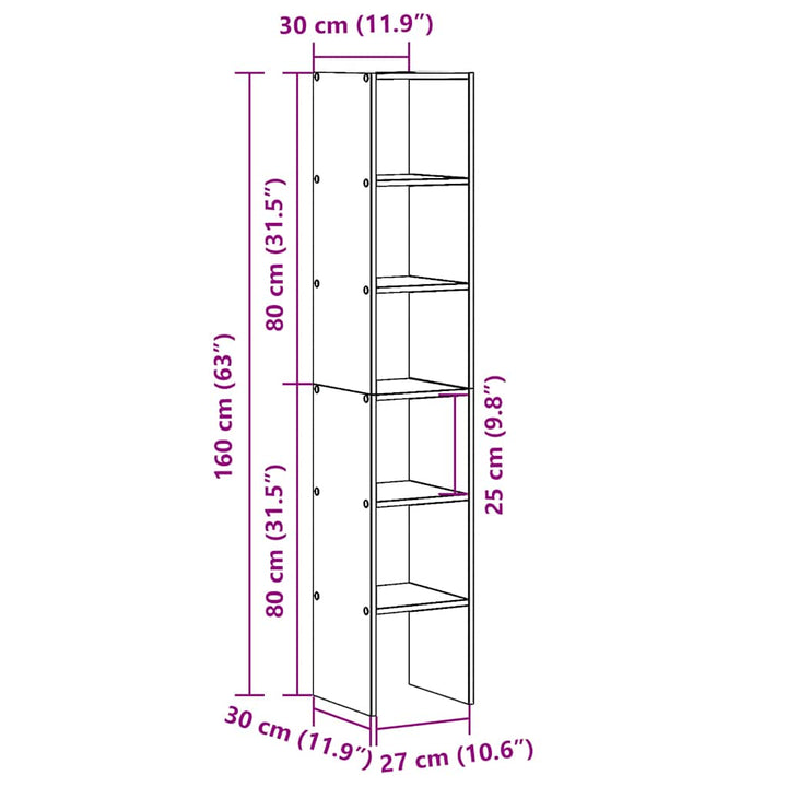 Bücherregale 2 Stk. Stapelbar Braun Eichen-Optik 30X30X80 Cm