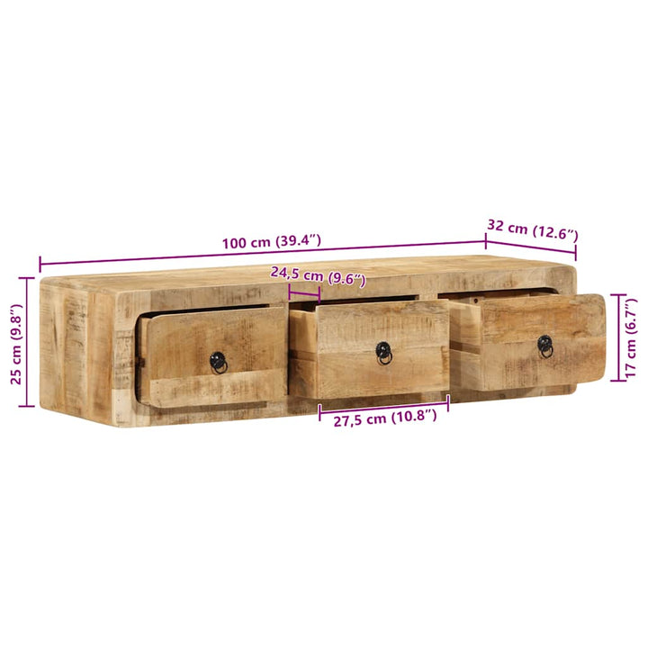 Tv-Wandschrank 100X32X25 Cm Raues Massivholz Mango