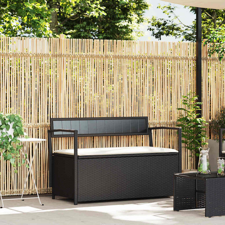 Gartenbank Mit Stauraum Und Kissen Beige Poly Rattan