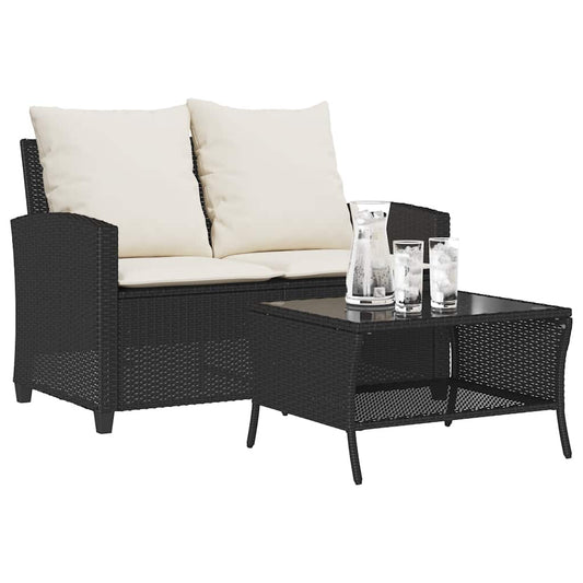 Gartensofa 2-Sitzer Mit Kissen & Tisch Poly Rattan