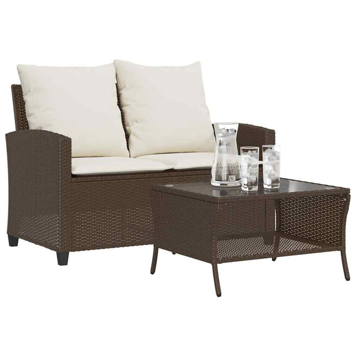 Gartensofa 2-Sitzer Mit Kissen & Tisch Poly Rattan