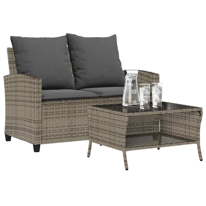 Gartensofa 2-Sitzer Mit Kissen & Tisch Poly Rattan