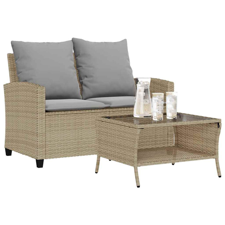 Gartensofa 2-Sitzer Mit Kissen & Tisch Poly Rattan