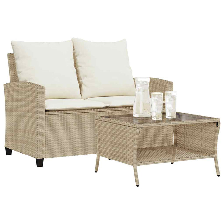 Gartensofa 2-Sitzer Mit Kissen & Tisch Poly Rattan