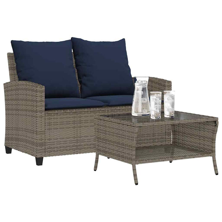 Gartensofa 2-Sitzer Mit Kissen & Tisch Poly Rattan