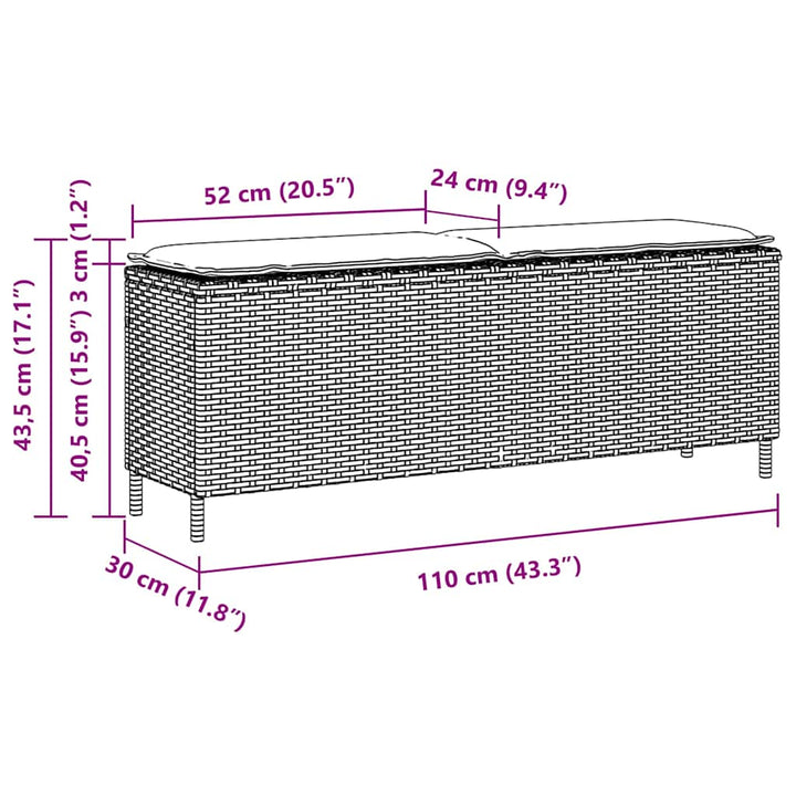 Gartenbank Mit Kissen Grau 110X30X40,5 Cm Poly Rattan