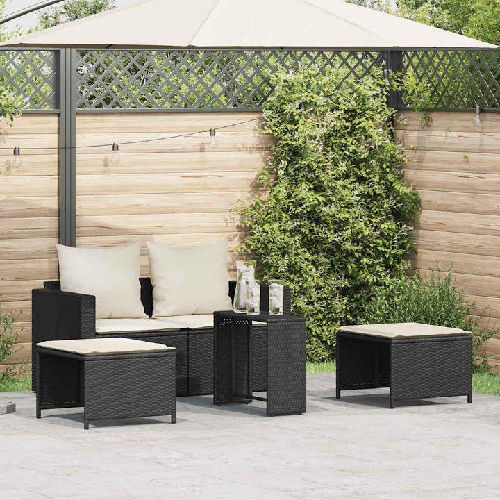 5-Tlg. Garten-Sofagarnitur Kissen Stapelbar Poly Rattan