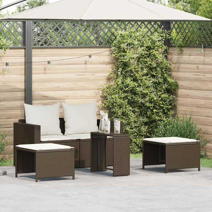 5-Tlg. Garten-Sofagarnitur Kissen Stapelbar Poly Rattan