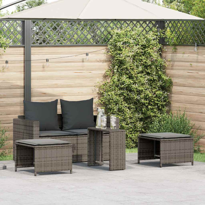 5-Tlg. Garten-Sofagarnitur Kissen Stapelbar Poly Rattan