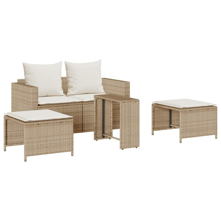 5-Tlg. Garten-Sofagarnitur Kissen Stapelbar Poly Rattan