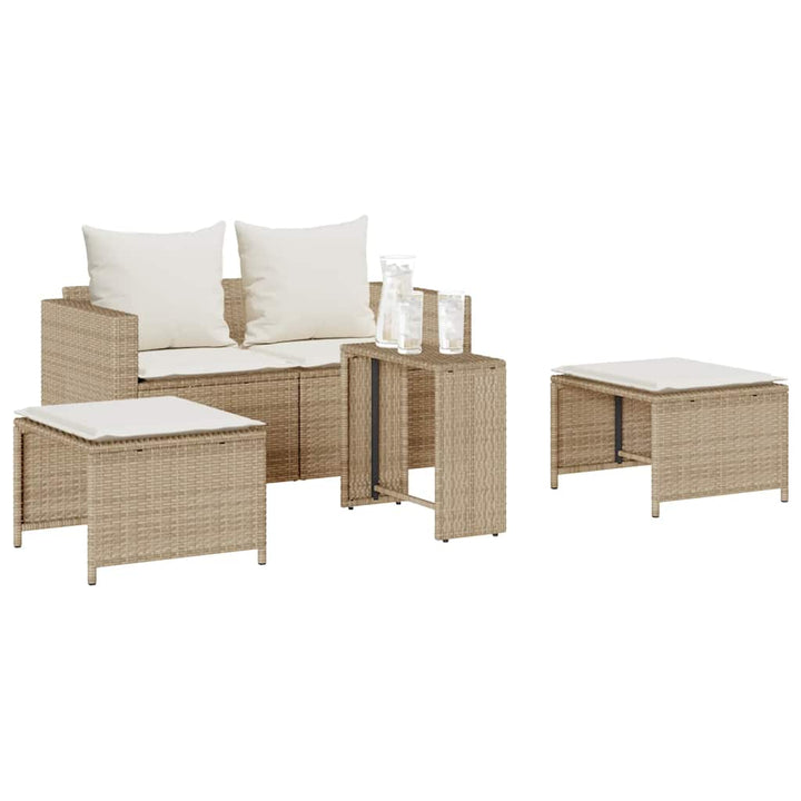 5-Tlg. Garten-Sofagarnitur Kissen Stapelbar Poly Rattan