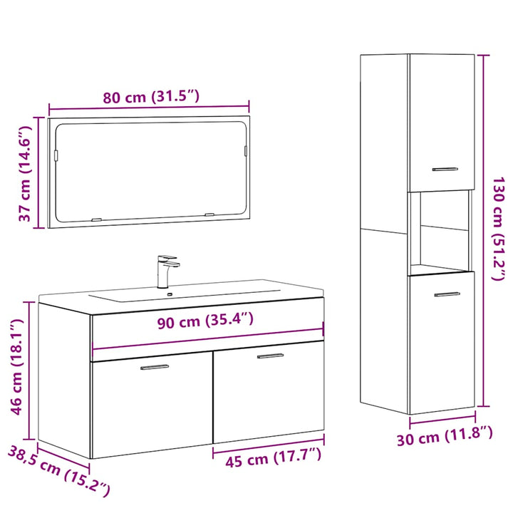 3-Tlg. Badmöbel-Set Holzwerkstoff