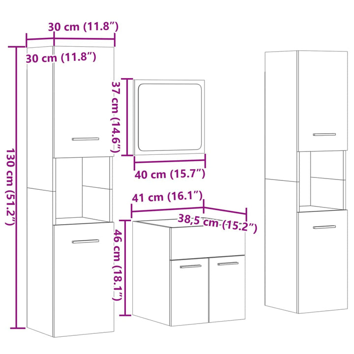 4-Tlg. Badmöbel-Set Holzwerkstoff Betongrau