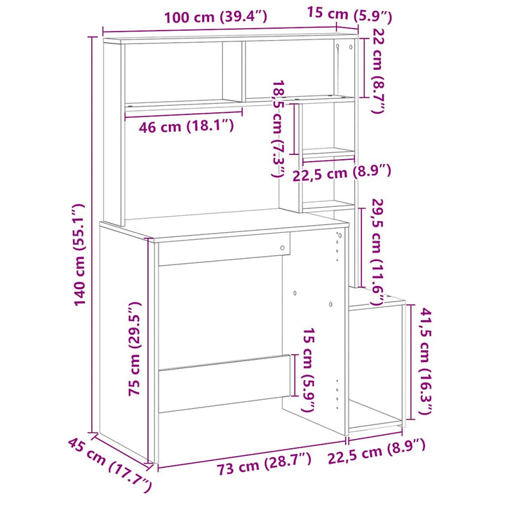 Schreibtisch Mit Regal 100X45X140 Cm Holzwerkstoff