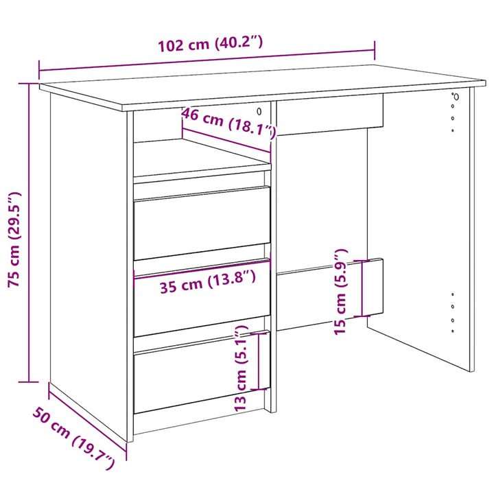 Schreibtisch Artisan-Eiche 102X50X75 Cm Holzwerkstoff