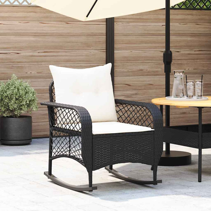 Garten-Schaukelstuhl Mit Kissen Beige Poly Rattan