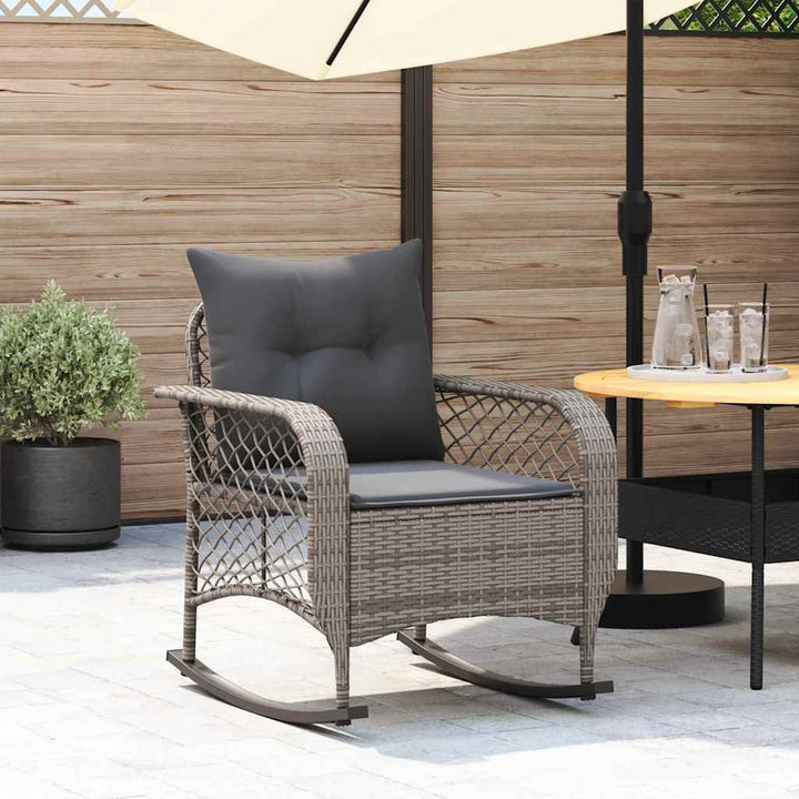 Garten-Schaukelstuhl Mit Kissen Beige Poly Rattan