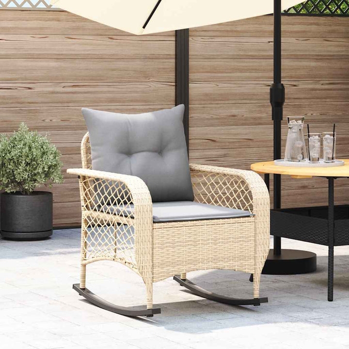 Garten-Schaukelstuhl Mit Kissen Beige Poly Rattan