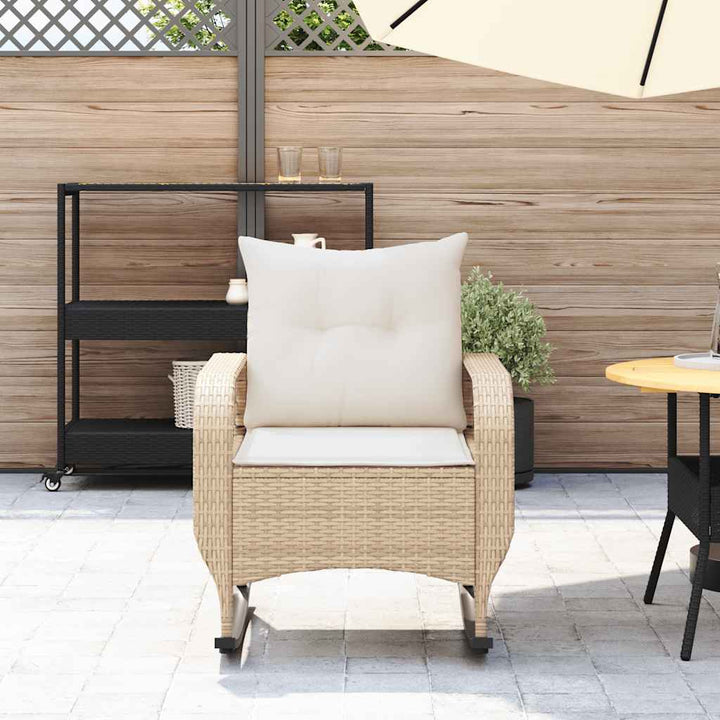 Garten-Schaukelstuhl Mit Kissen Beige Poly Rattan