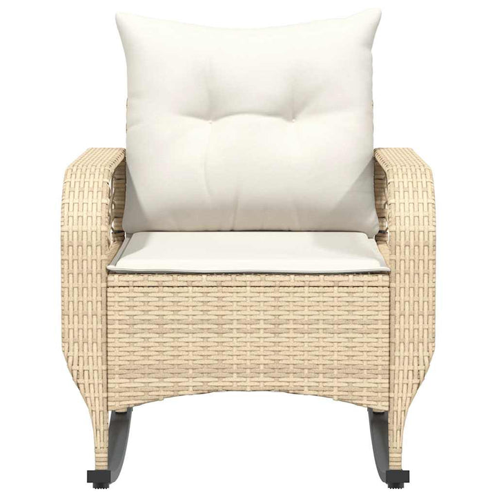 Garten-Schaukelstuhl Mit Kissen Beige Poly Rattan