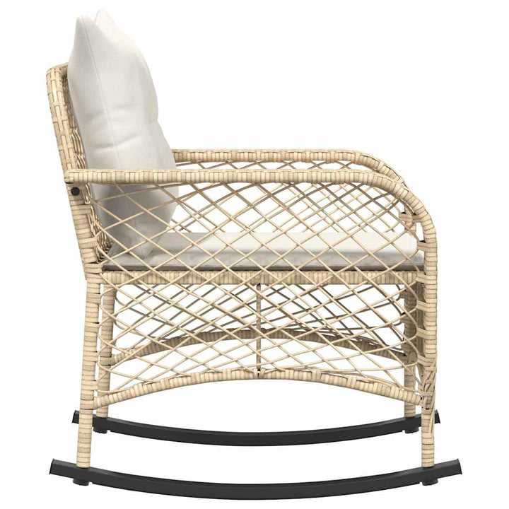 Garten-Schaukelstuhl Mit Kissen Beige Poly Rattan