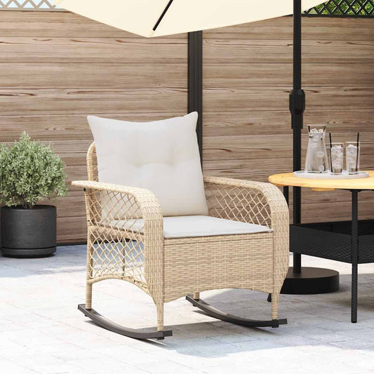 Garten-Schaukelstuhl Mit Kissen Beige Poly Rattan