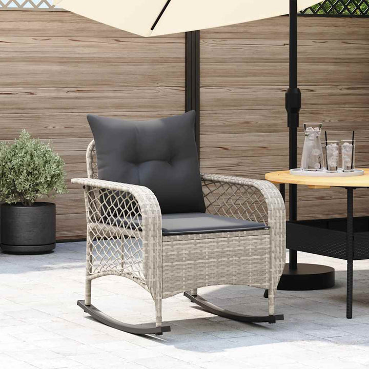 Garten-Schaukelstuhl Mit Kissen Beige Poly Rattan