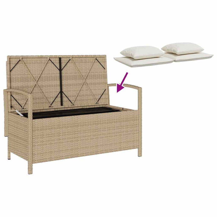 Gartenbank Mit Stauraum Und Kissen Beige Poly Rattan