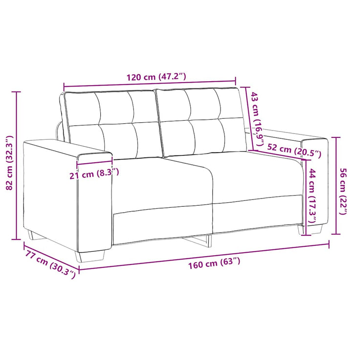 Zweisitzer-Sofa Blau 120 Cm Samt