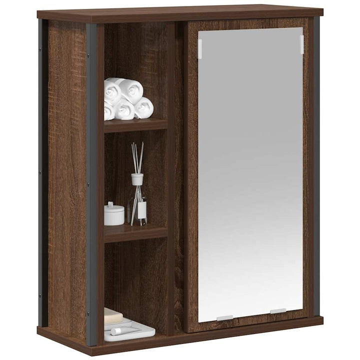 Bad-Wandschrank Mit Spiegel Braun Eichen-Optik 50X21X60 Cm Weiß