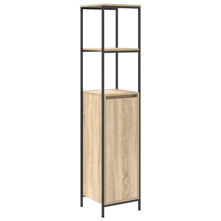 Badschrank Mit Regalen Sonoma-Eiche 36X35X165 Cm Schwarz