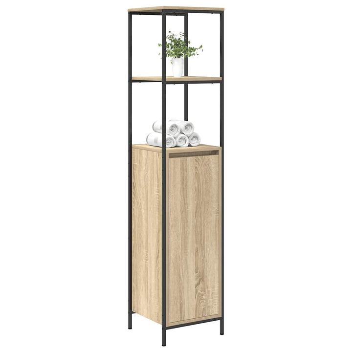 Badschrank Mit Regalen Sonoma-Eiche 36X35X165 Cm Schwarz