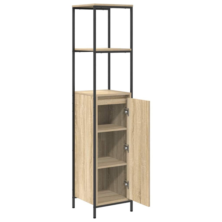 Badschrank Mit Regalen Sonoma-Eiche 36X35X165 Cm Schwarz