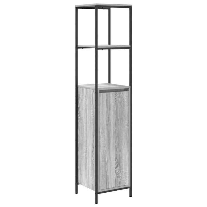 Badschrank Mit Regalen Grau Sonoma 36X35X165 Cm Weiß