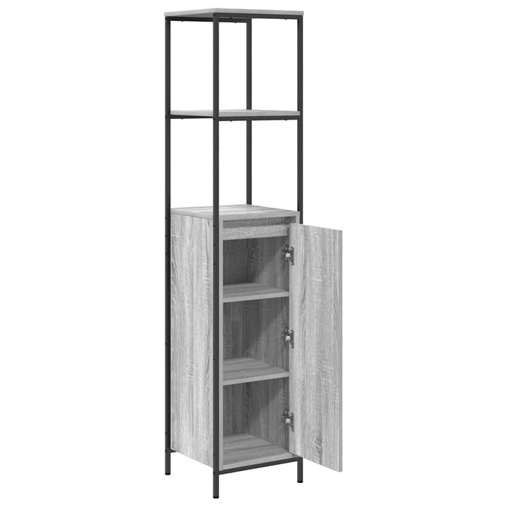 Badschrank Mit Regalen Grau Sonoma 36X35X165 Cm Weiß