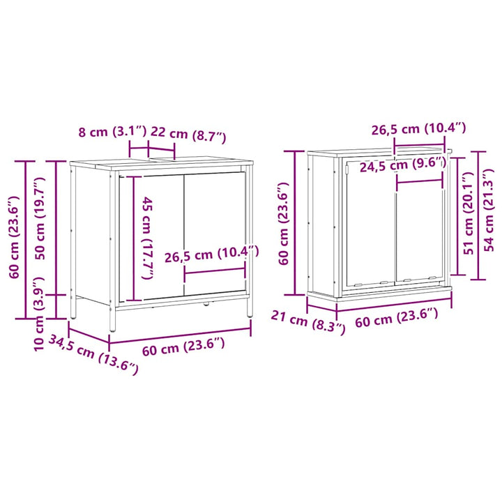 2-Tlg. Badmöbel-Set Räuchereiche Holzwerkstoff Rosa