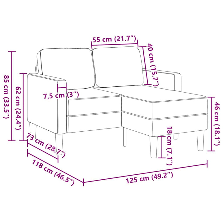 2-Sitzer-Sofa Mit Chaiselongue L-Form 125 Cm Stoff