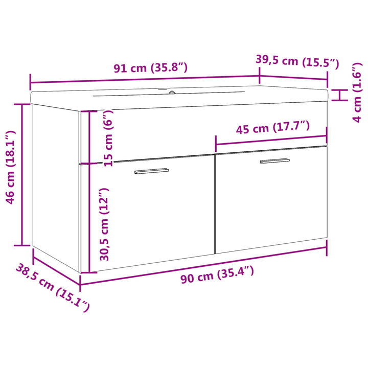 Waschbeckenunterschrank Mit Einbaubecken -Optik Altholz