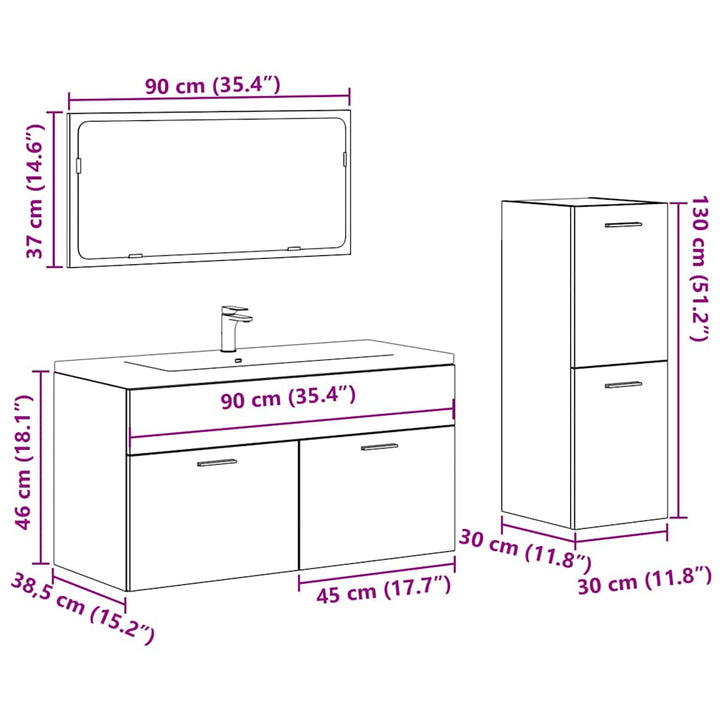 4-Tlg. Badmöbel-Set -Optik Holzwerkstoff Altholz