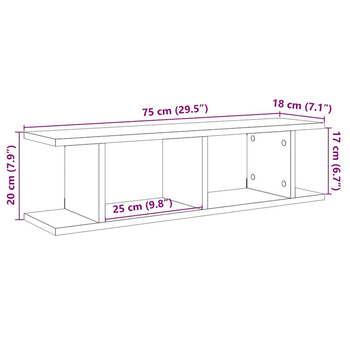 Wandregale 2 Stk. Schwarz Eichen-Optik 75X18X20Cm Holzwerkstoff Schwarze Eiche