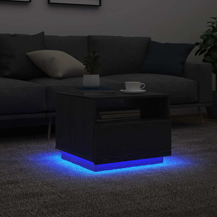 Couchtisch Mit Led-Leuchten Schwarz Eichen-Optik