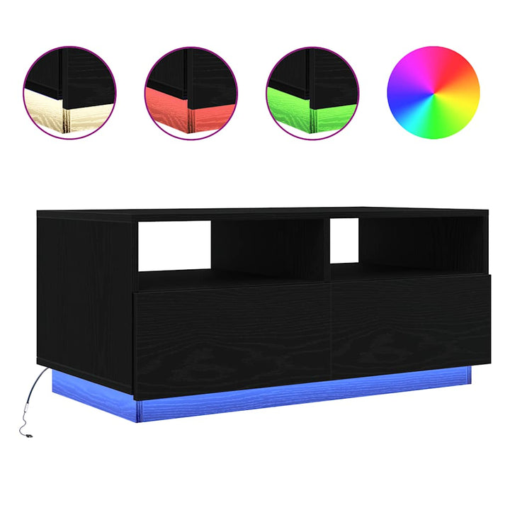 Couchtisch Mit Led-Leuchten Schwarz Eichen-Optik 90X49X40 Cm