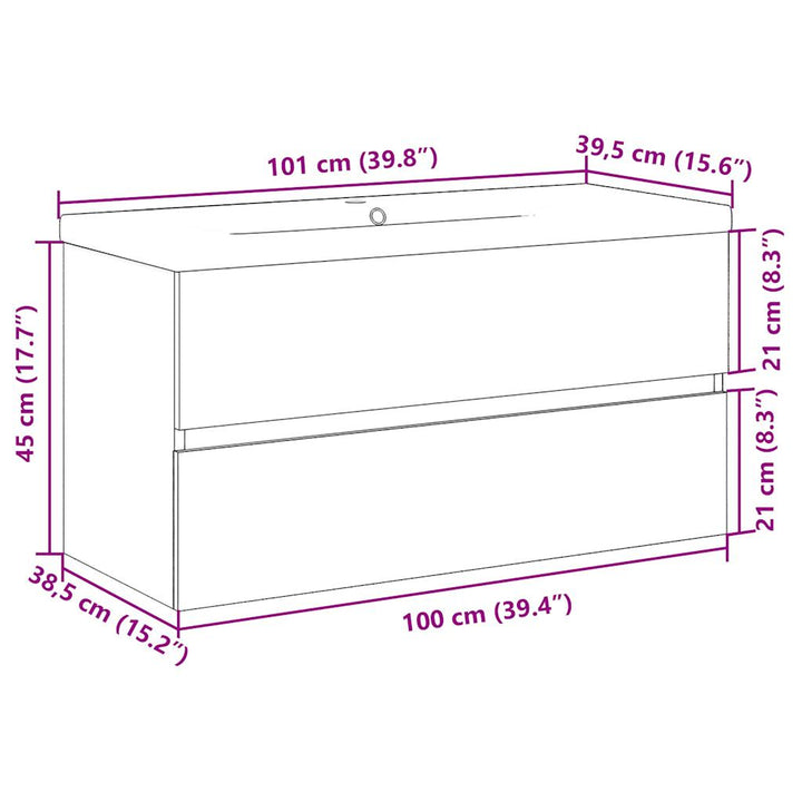 Waschbeckenunterschrank Mit Einbaubecken -Optik Altholz