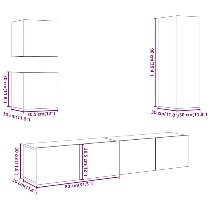 5-Tlg. Tv-Schrank-Set Wandmontage Altholz-Optik Holzwerkstoff