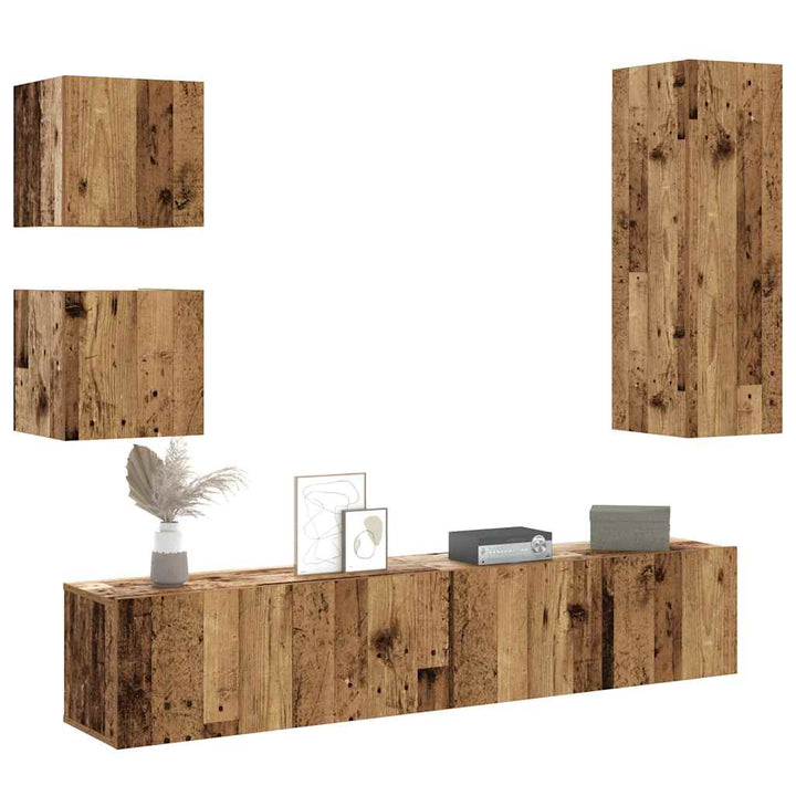 5-Tlg. Tv-Schrank-Set Wandmontage Altholz-Optik Holzwerkstoff